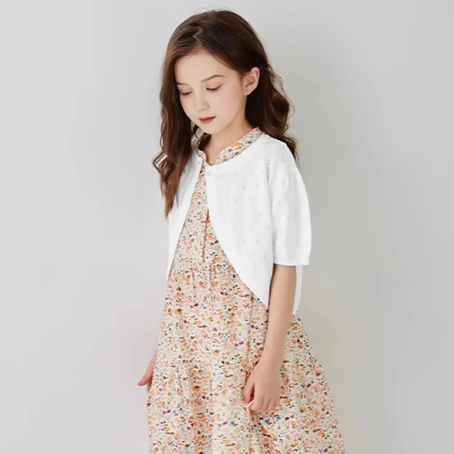 Girls Cardigan Sweater, Childrens Kids Toddler Bolero Shrug, Button Cover Up Cropped Tops