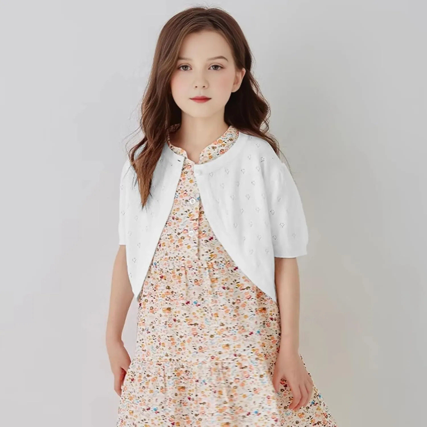 Girls Cardigan Sweater, Childrens Kids Toddler Bolero Shrug, Button Cover Up Cropped Tops