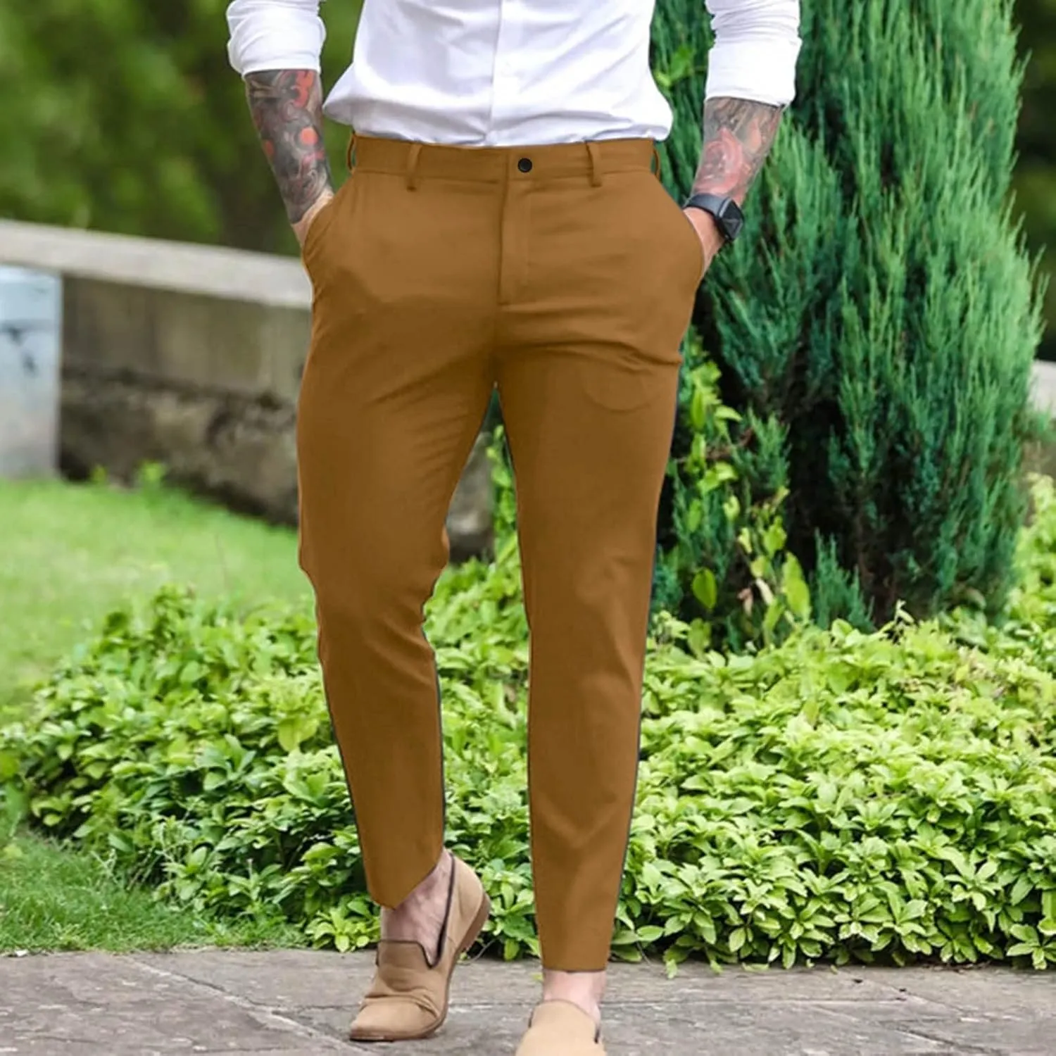 GOKKILRW Mens Slim Fit Dress Pants Stretch Skinny Flat-Front Business Work Suit Pants Casual Golf Pants Chinos