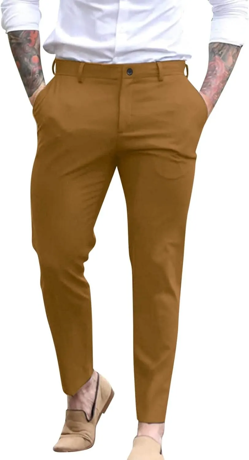 GOKKILRW Mens Slim Fit Dress Pants Stretch Skinny Flat-Front Business Work Suit Pants Casual Golf Pants Chinos