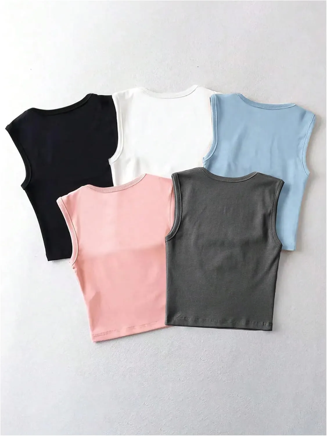 GORGLITTER Women's 5 Pieces Cami Outfits Solid Scoop Neck Sleeveless Tank Camisole Tops