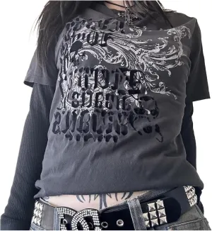 Goth Shirt Gothic Shirt Fake Two-Piece Alternative Clothing Goth Long Sleeve Top Grunge Clothes