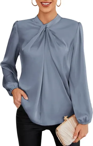 GRACE KARIN Women's Long Sleeve Shirts Mock Neck Casual Satin Blouse Tops for Business Office Work