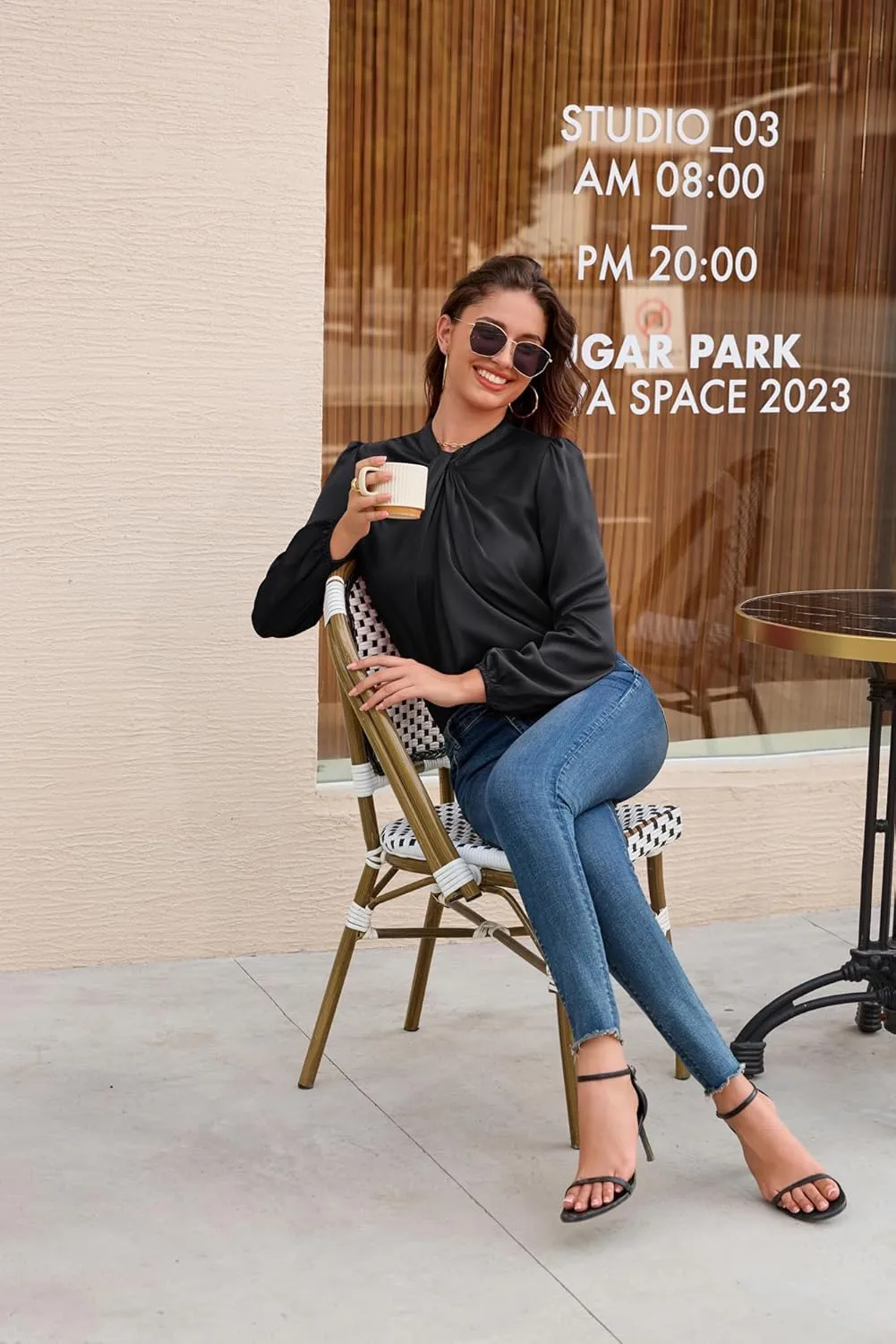 GRACE KARIN Women's Long Sleeve Shirts Mock Neck Casual Satin Blouse Tops for Business Office Work