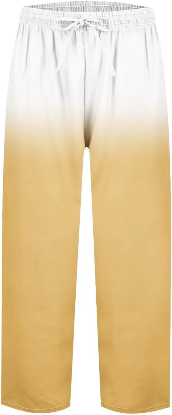 Gradient Color Pants for Women Summer Lacing Up High Waisted Tapered Trousers Lightweight Quick Dry Loose Capris with Pockets