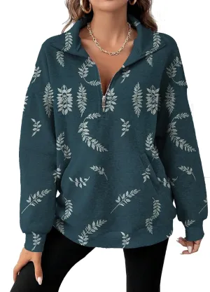 Half Zip Pullover Sweatshirt for Women Floral Oversized Outfits Long Sleeve Casual Fall Shirts with Pockets