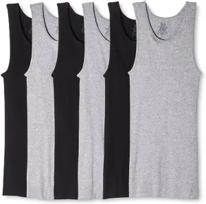 Hanes Best Tagless Ring Spun Cotton Tank Tagless A-Shirts 6-Pack (XX-Large, Black & Gray)