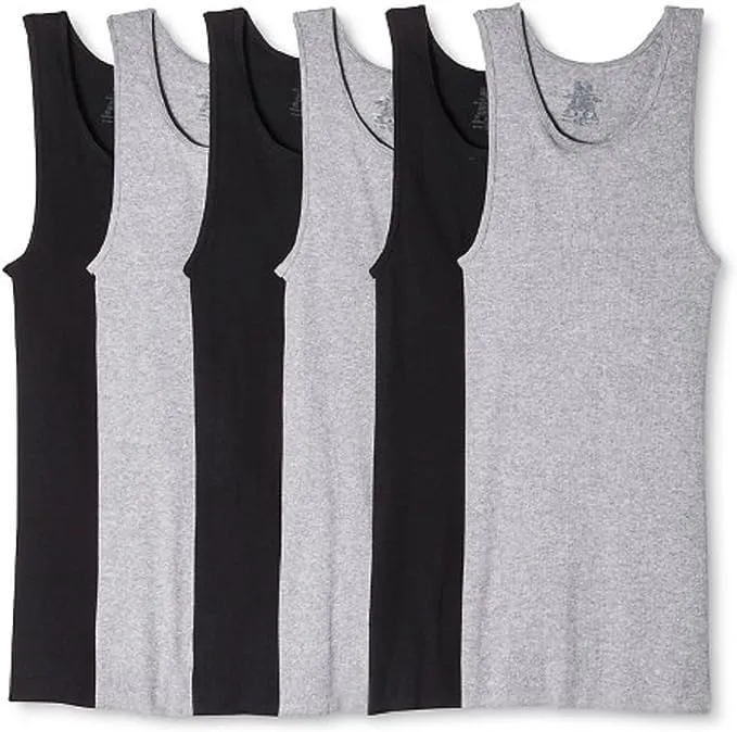 Hanes Best Tagless Ring Spun Cotton Tank Tagless A-Shirts 6-Pack (XX-Large, Black & Gray)