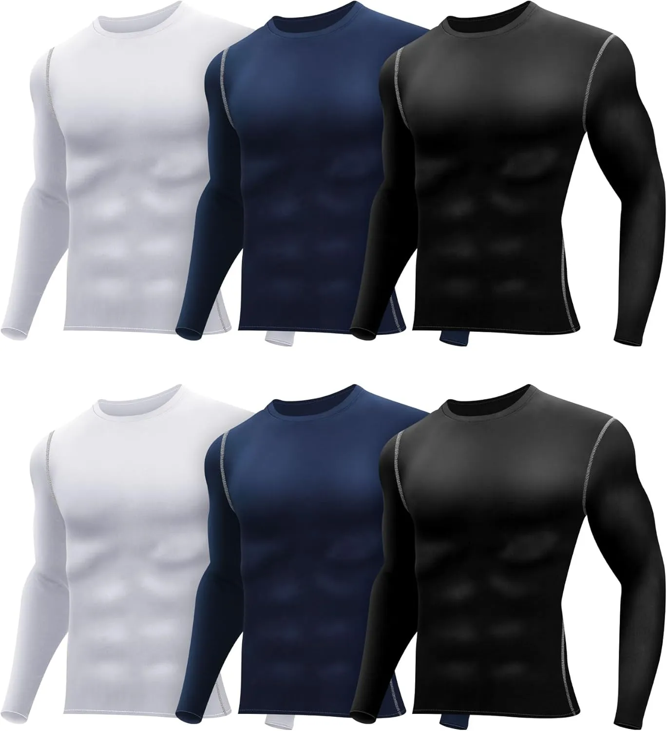 Hicarer 6 Pack Men's Athletic Compression Shirts Long Sleeve Workout Running Undershirt Thermal Sport Base Layer Top
