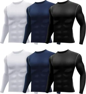 Hicarer 6 Pack Men's Athletic Compression Shirts Long Sleeve Workout Running Undershirt Thermal Sport Base Layer Top