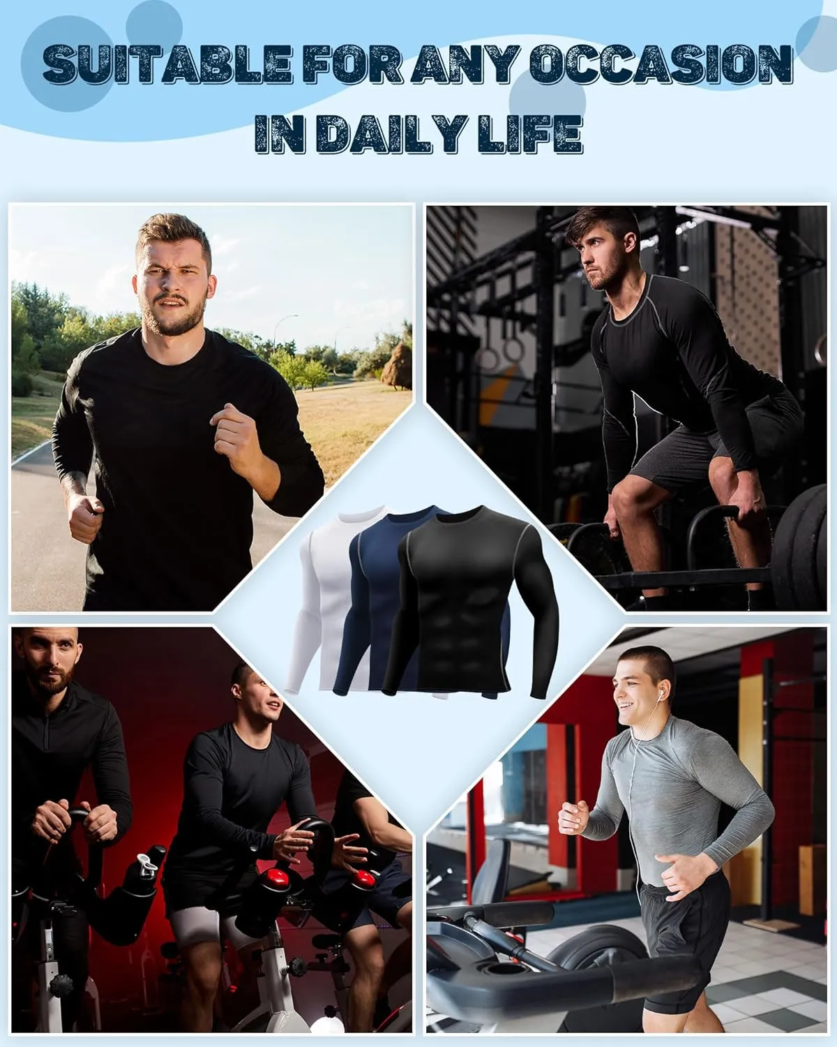 Hicarer 6 Pack Men's Athletic Compression Shirts Long Sleeve Workout Running Undershirt Thermal Sport Base Layer Top