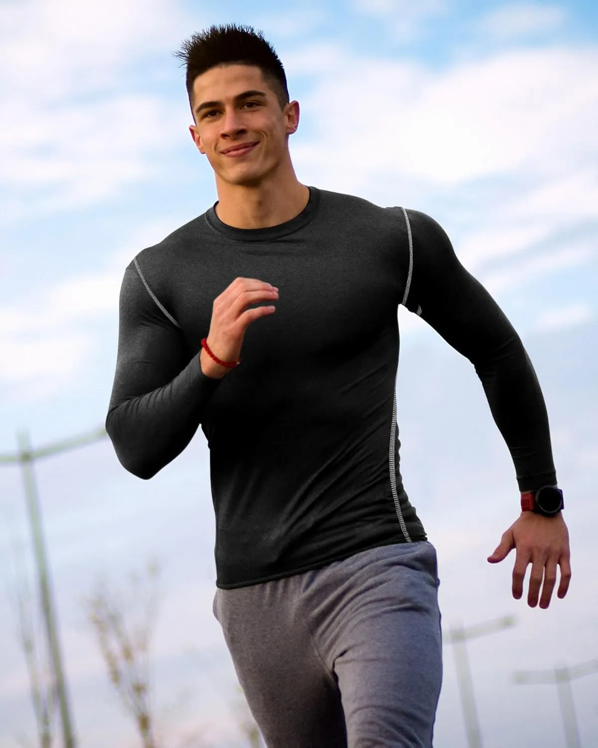 Hicarer 6 Pack Men's Athletic Compression Shirts Long Sleeve Workout Running Undershirt Thermal Sport Base Layer Top