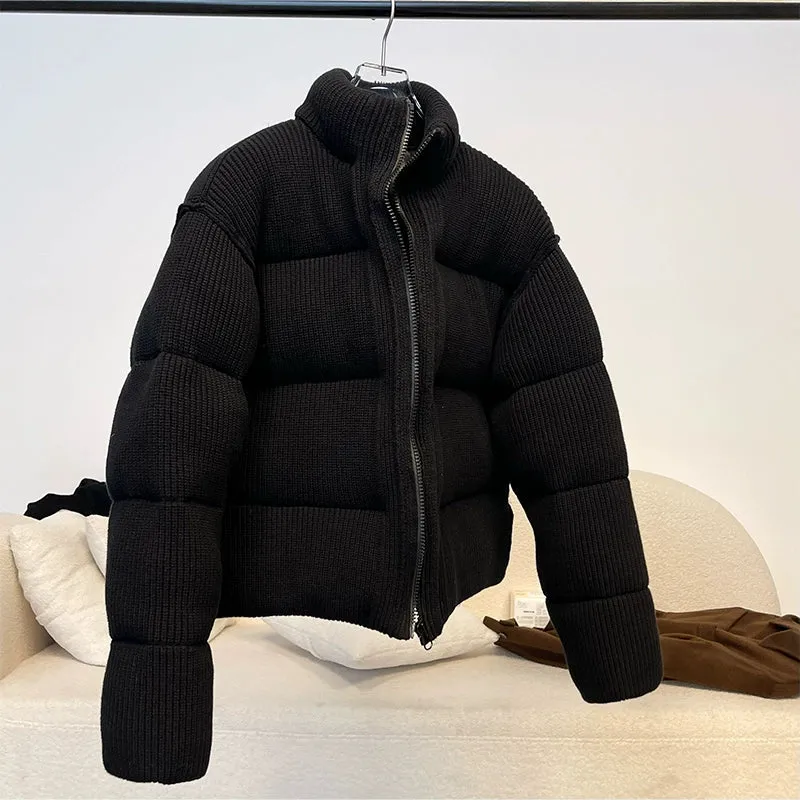 High Collar Ribbed Puffer Jacket