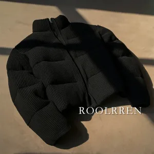 High Collar Ribbed Puffer Jacket