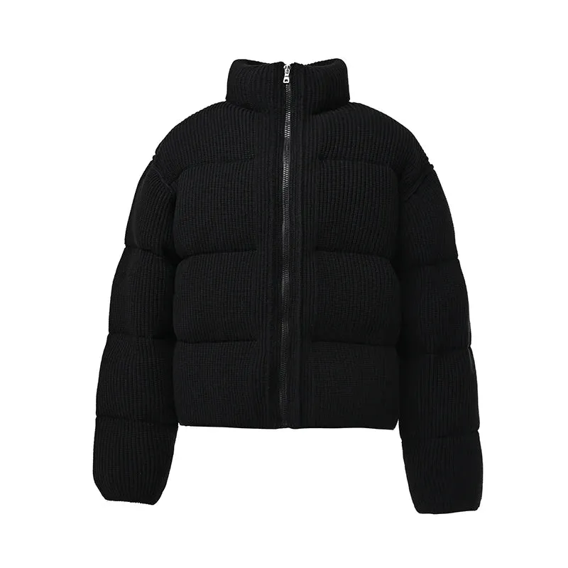 High Collar Ribbed Puffer Jacket