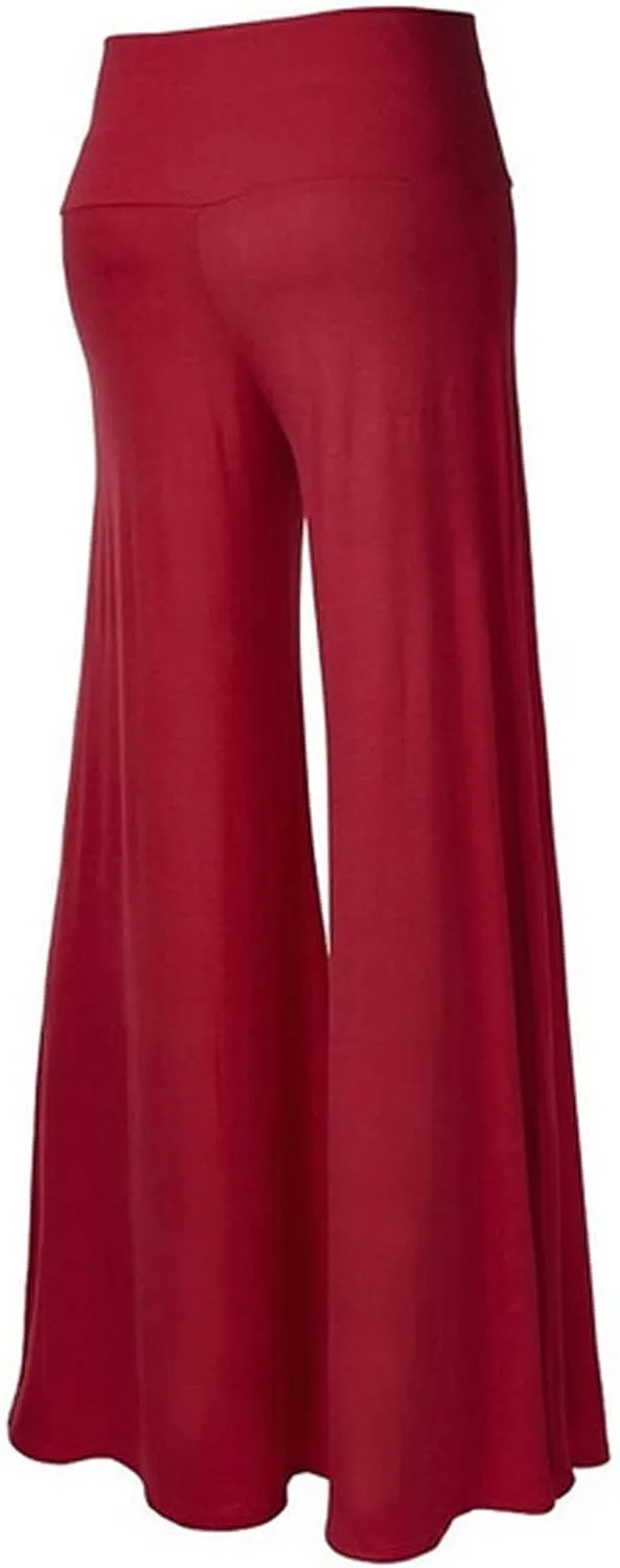 High Waist Wide Leg Pants for Women Loose Solid Color Comfy Stretch Trousers Yoga Palazzo Exercise Pants (Red, L)