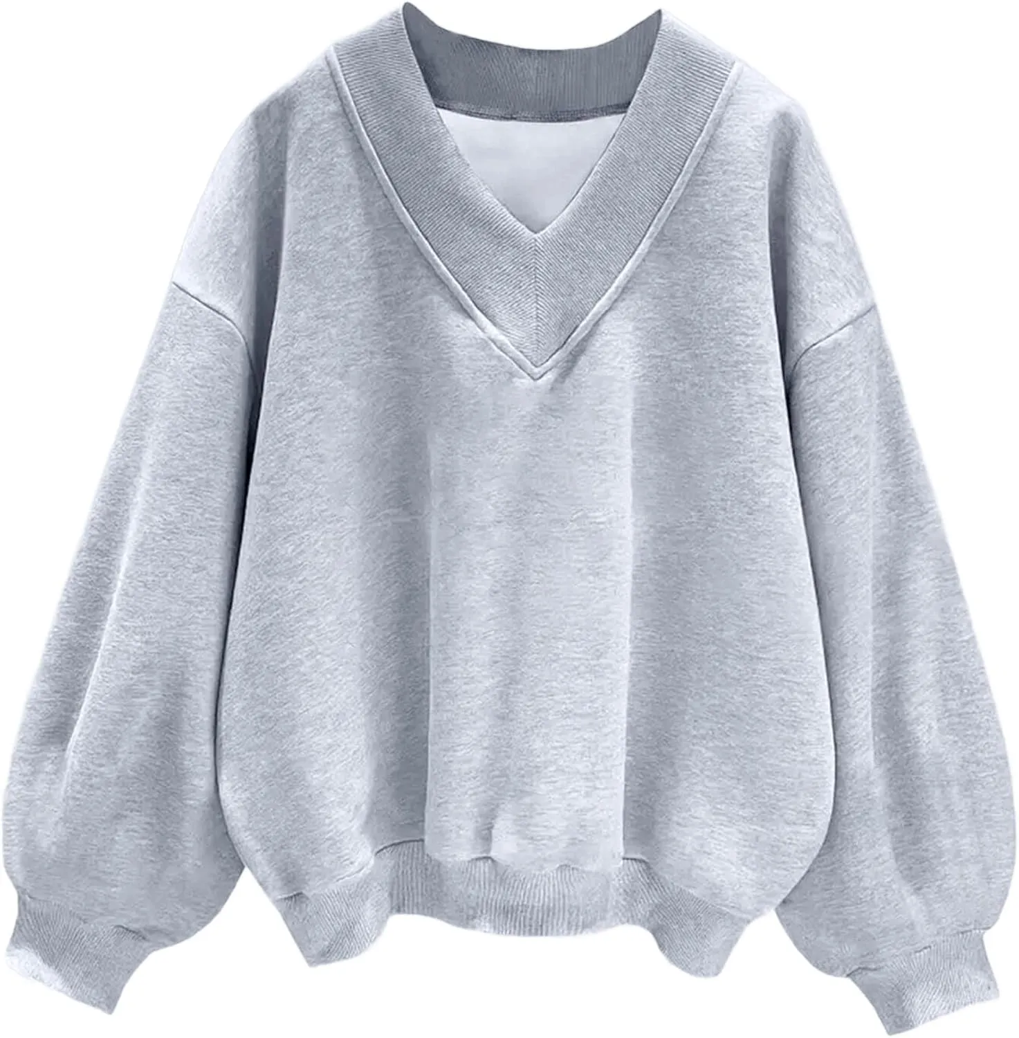Hilinker Womens V Neck Oversized Sweatshirts Casual Drop Shoulder Long Sleeve Pullover Tops