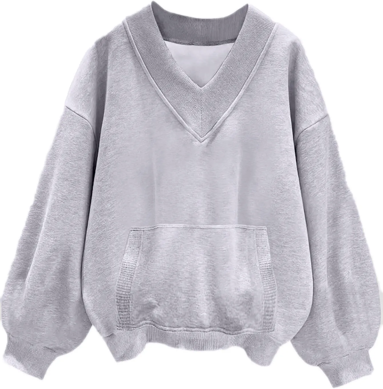 Hilinker Womens V Neck Oversized Sweatshirts Casual Drop Shoulder Long Sleeve Pullover Tops