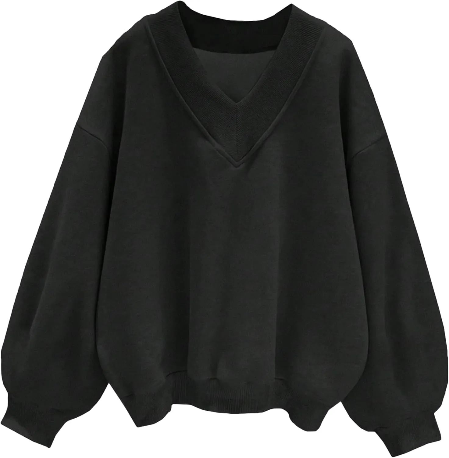 Hilinker Womens V Neck Oversized Sweatshirts Casual Drop Shoulder Long Sleeve Pullover Tops