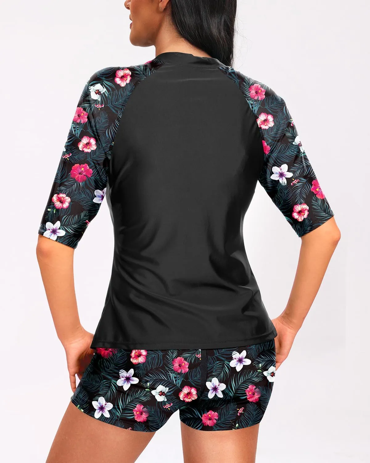 Holipick Women 2 Piece Rash Guard Short Sleeve Swimsuit with Shorts Full Zipper SPF Swim Shirts