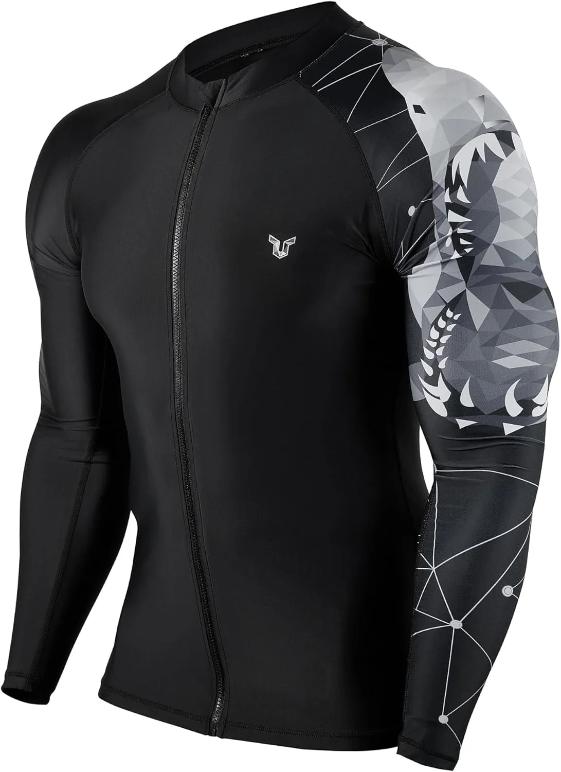 HUGE SPORTS Men's Swim Shirts Long Sleeve Zip Rash Guard UPF 50  Sun Protective Quick Drying