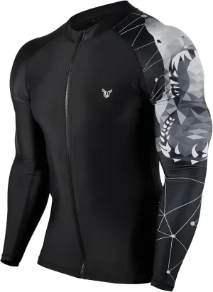 HUGE SPORTS Men's Swim Shirts Long Sleeve Zip Rash Guard UPF 50  Sun Protective Quick Drying