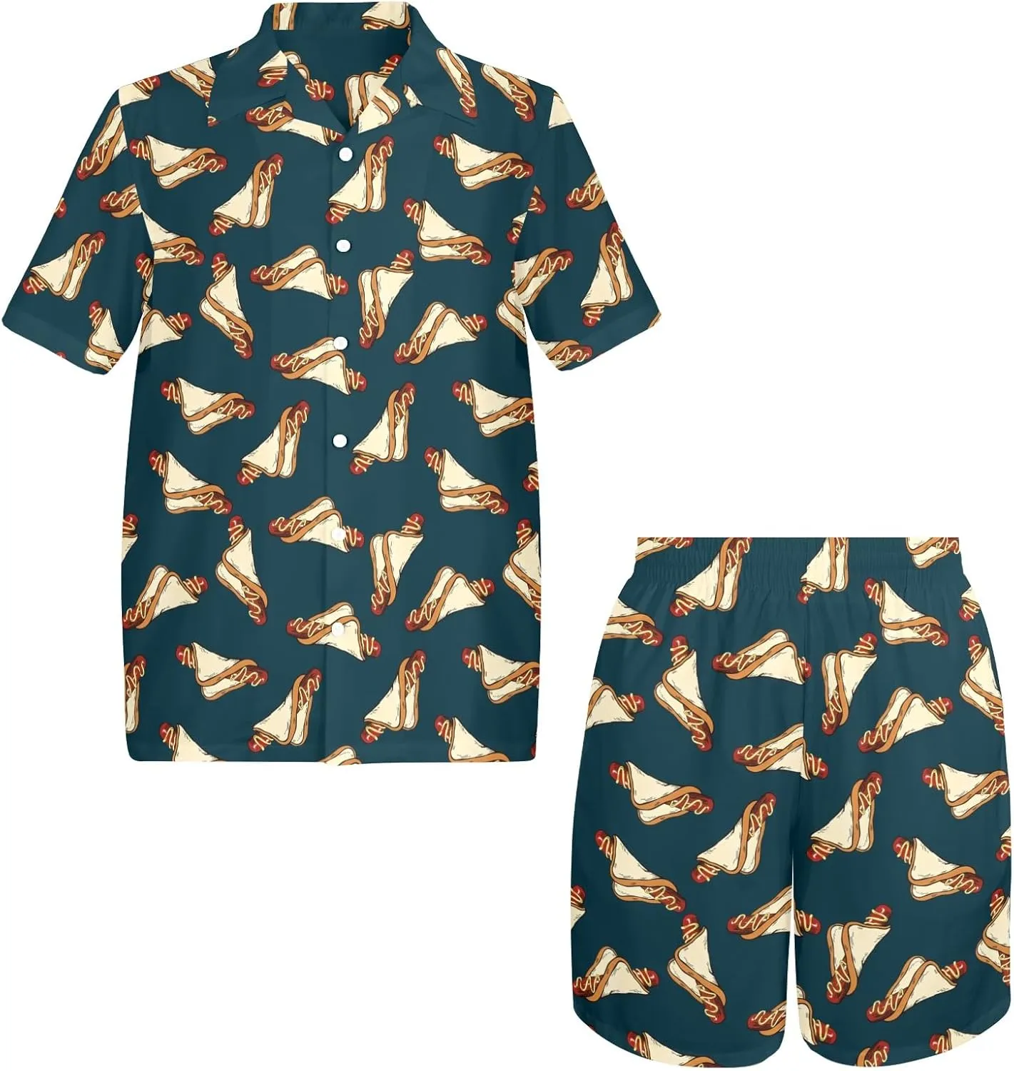 HUGLAZY Mens 2 Piece Outfit Summer Shirts Short Sleeve Hawaiian Shirt And Shorts Beach Outfits Party Disco