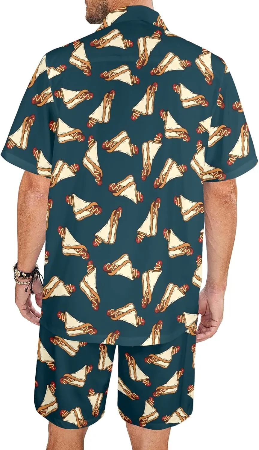 HUGLAZY Mens 2 Piece Outfit Summer Shirts Short Sleeve Hawaiian Shirt And Shorts Beach Outfits Party Disco