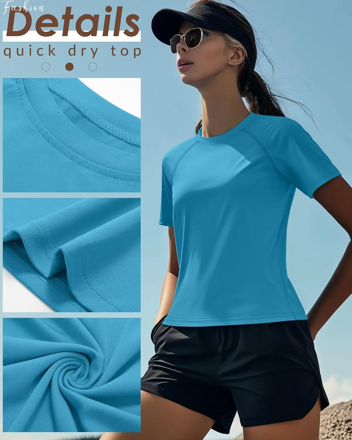 Huukeay 3 Pack Women's Swim Shirt Short Sleeve Rash Guard Quick Dry Crewneck Swimsuit Summer UV Sun Protection Tops UPF 50 