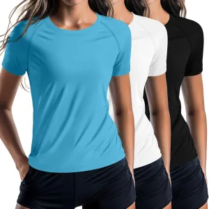 Huukeay 3 Pack Women's Swim Shirt Short Sleeve Rash Guard Quick Dry Crewneck Swimsuit Summer UV Sun Protection Tops UPF 50 