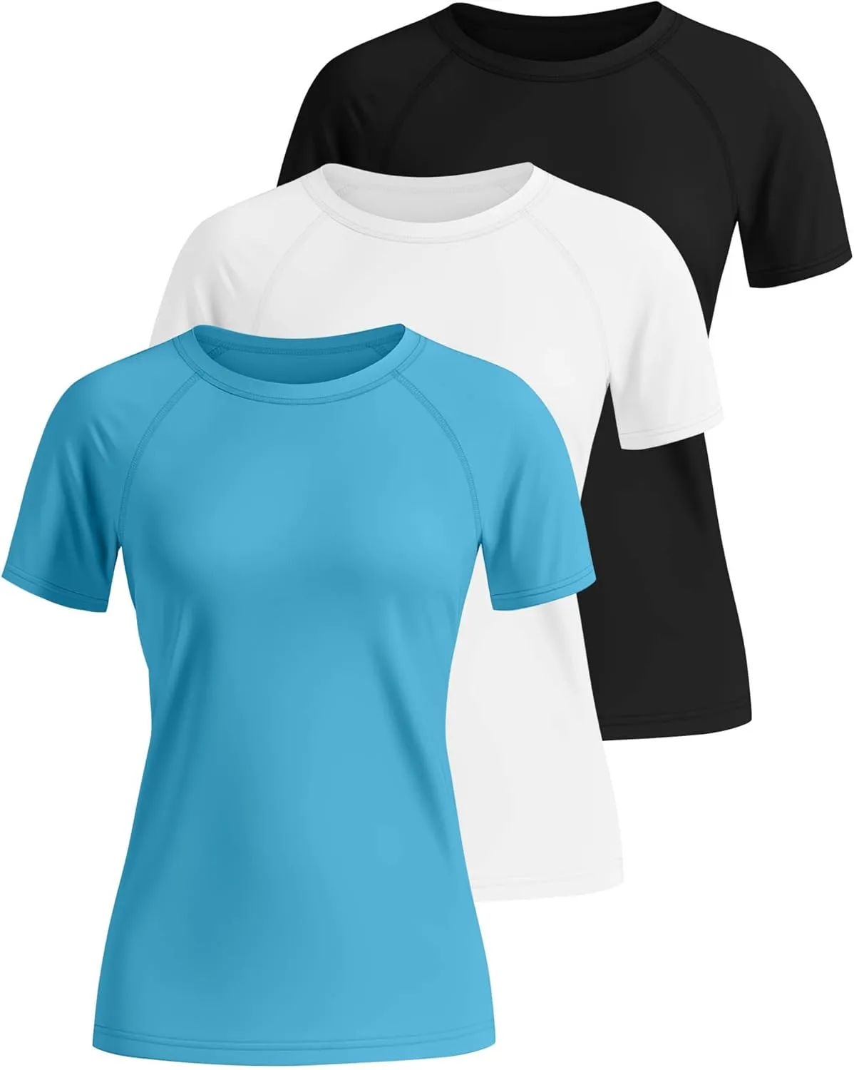 Huukeay 3 Pack Women's Swim Shirt Short Sleeve Rash Guard Quick Dry Crewneck Swimsuit Summer UV Sun Protection Tops UPF 50 