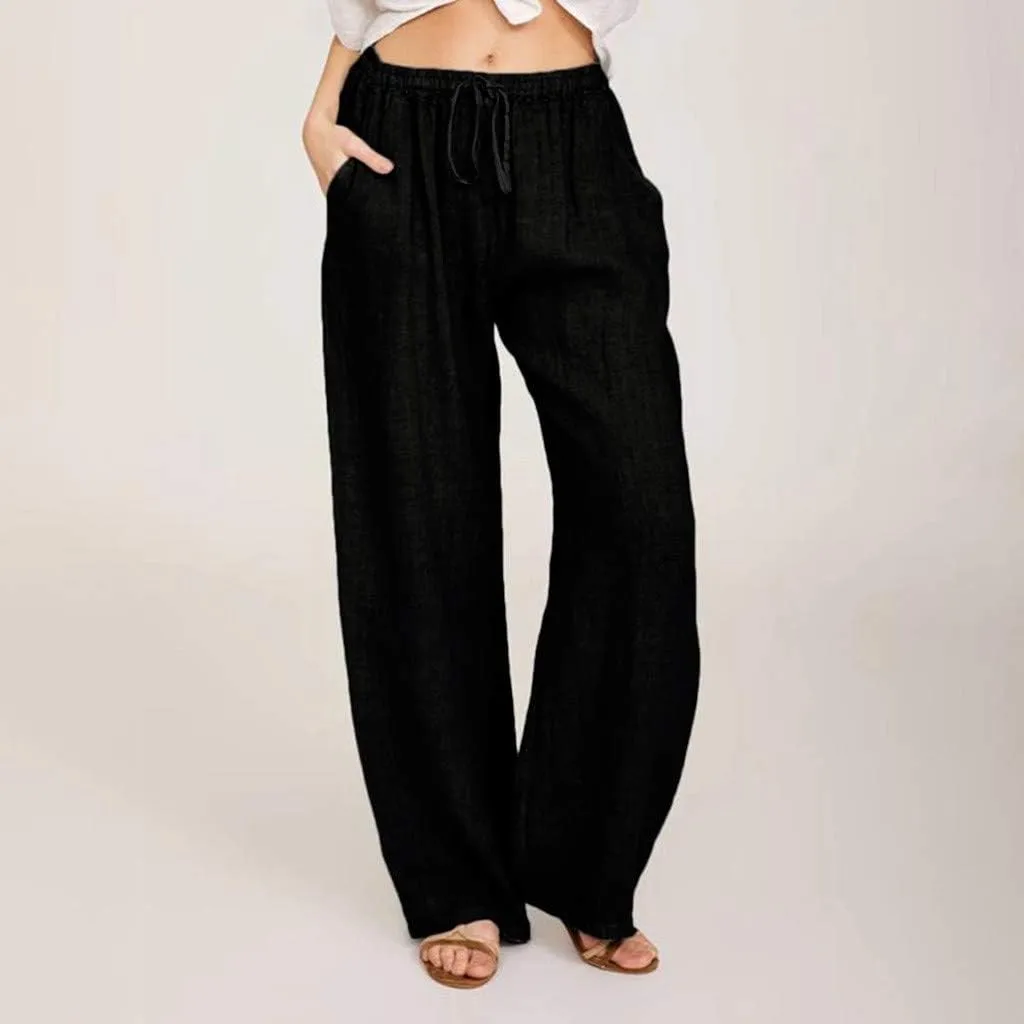 Hvyesh Women Cotton Linen Pants Summer Wide Leg Casual Loose Drawstring High Waist Palazzo Pants Trousers with Pockets