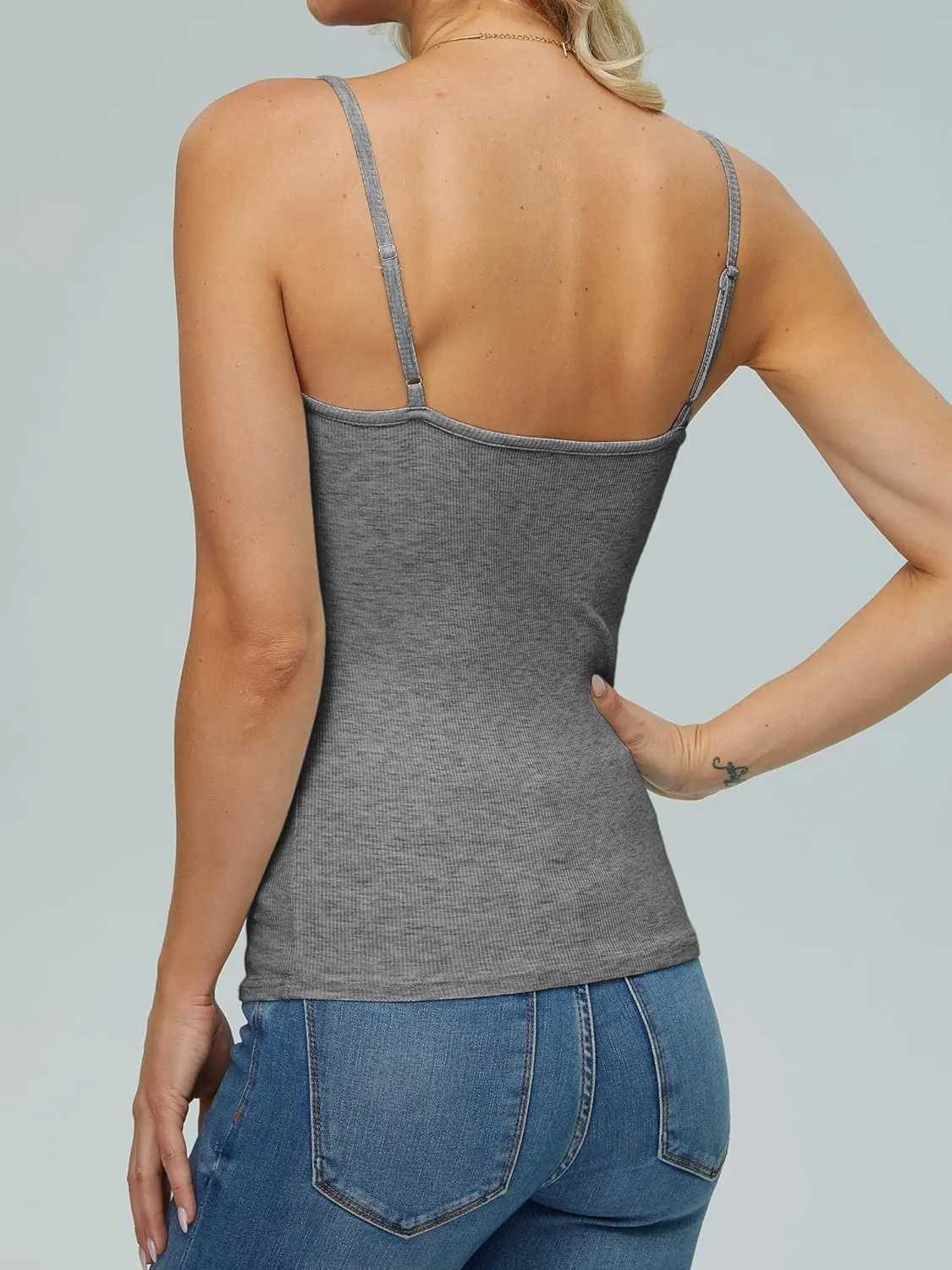 iGENJUN Tank Tops for Women 2025 Built in Shelf Bra Spaghetti Strap Summer Camisole U Neck Slim Fit Ribbed Sleeveless