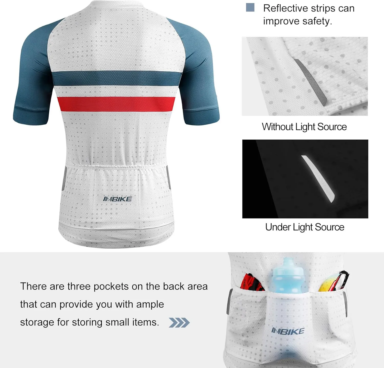 INBIKE Mens Cycling Jersey 3 Rear Pockets Moisture Wicking Short Sleeve Quick Dry Reflective Biking Shirts