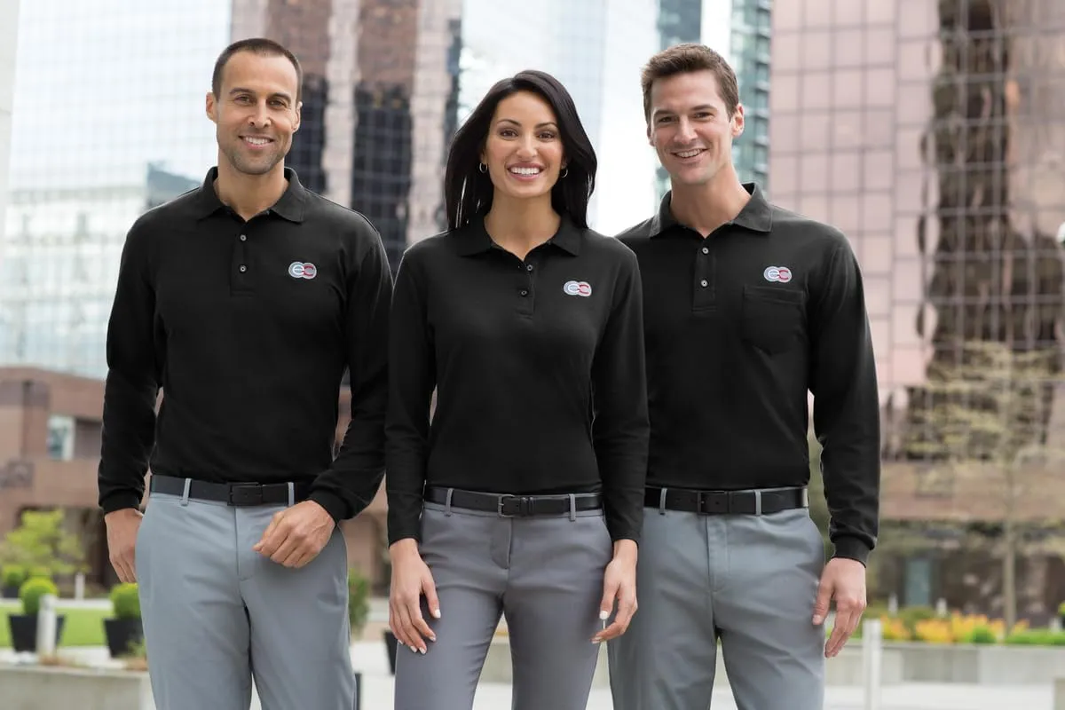 INK STITCH Women L500ls Custom Add Your Logo Texts Embroidery Silk Touch Long Sleeve Polo Shirts