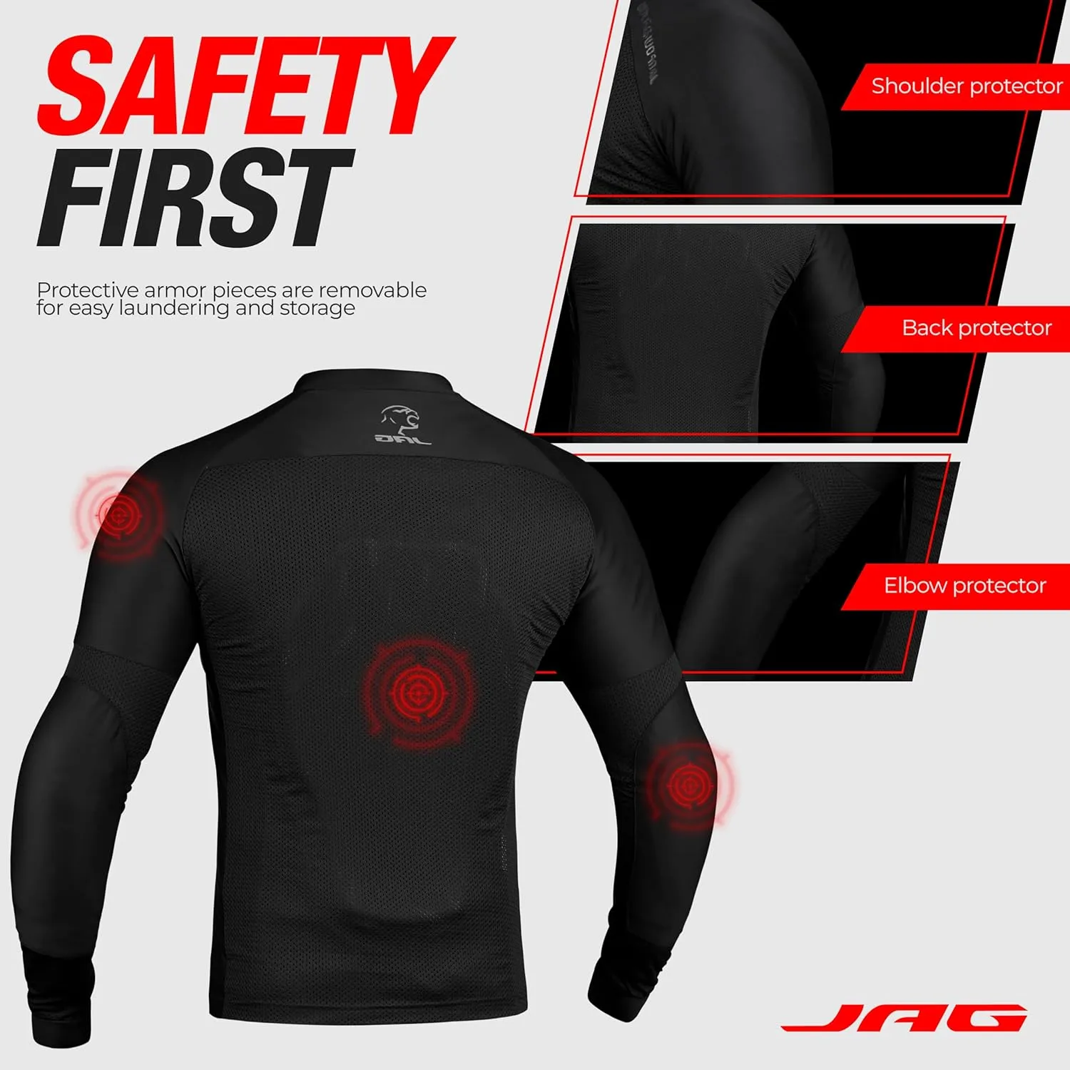 J.A.G. Motorcycle Mesh Shirt for Men with CE Certified Protective Padded Armors | All Season Motorcycle Riding Shirt