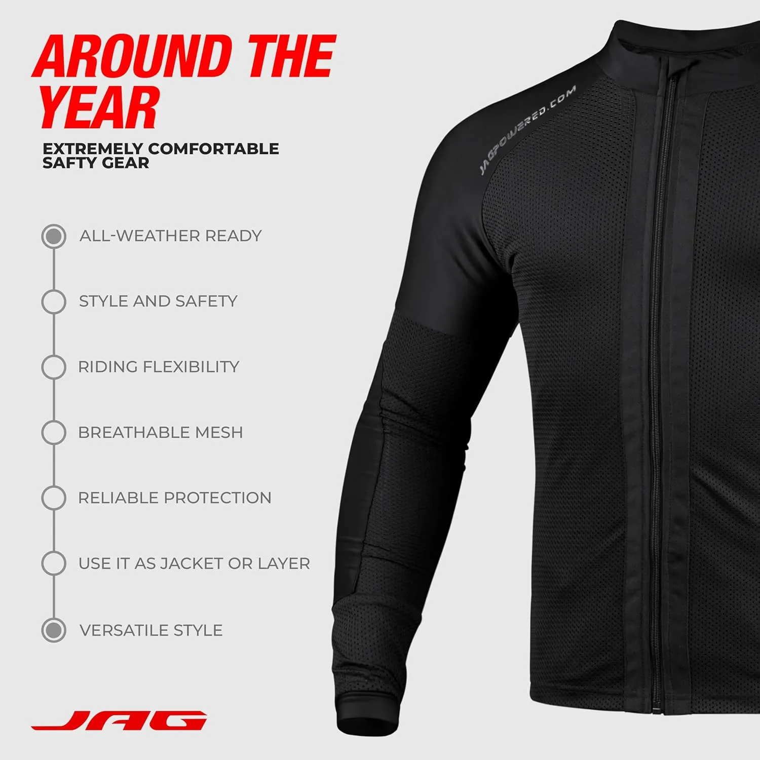 J.A.G. Motorcycle Mesh Shirt for Men with CE Certified Protective Padded Armors | All Season Motorcycle Riding Shirt