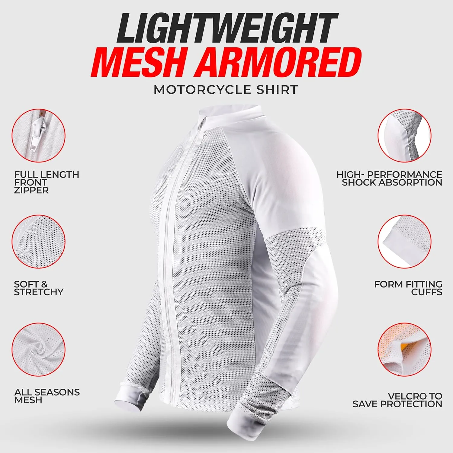 J.A.G. Motorcycle Mesh Shirt for Men with CE Certified Protective Padded Armors | All Season Motorcycle Riding Shirt