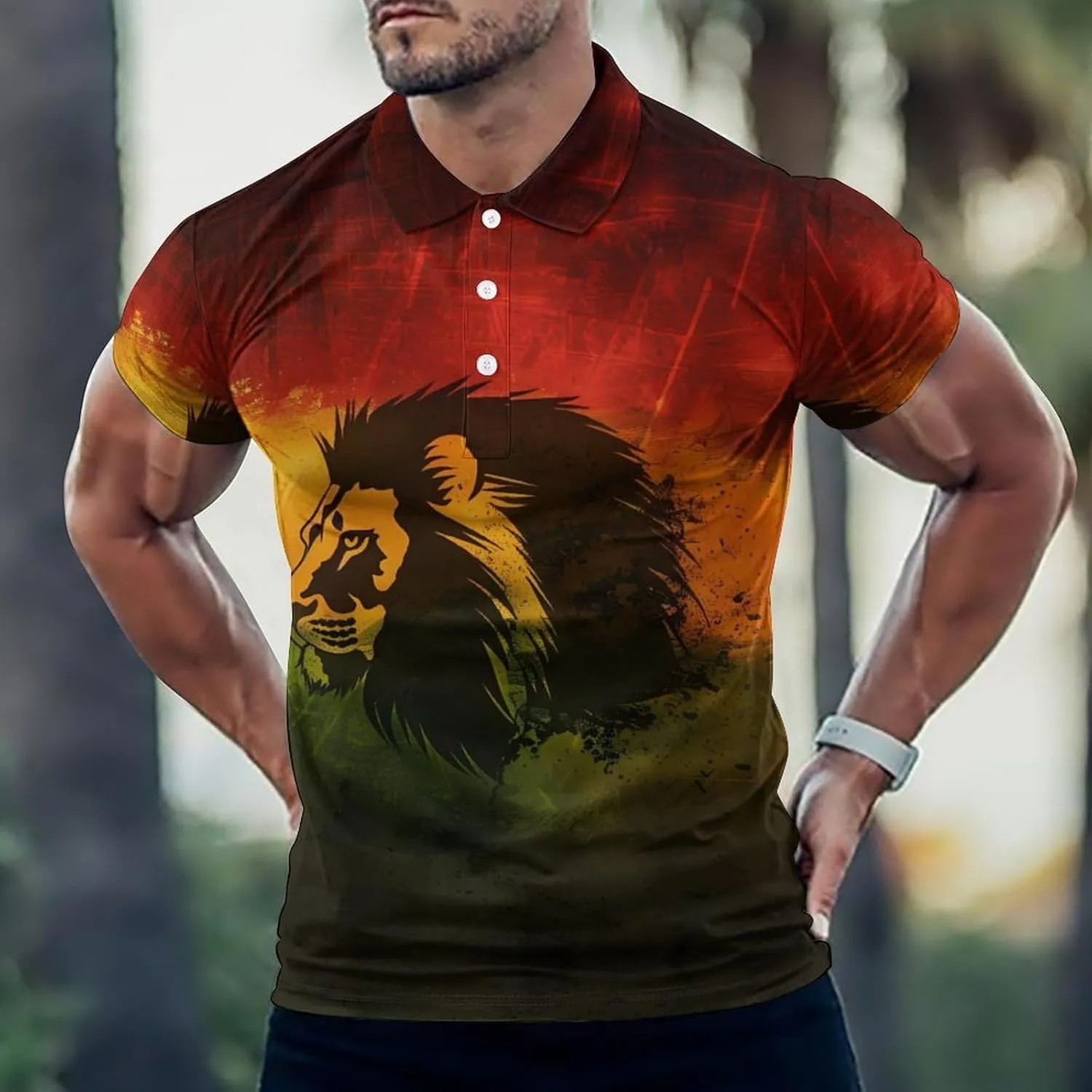 Jamaica Rasta Lion Mens Polo Shirts Short Sleeve Golf T-Shirt Casual Summer Tee Classic Top