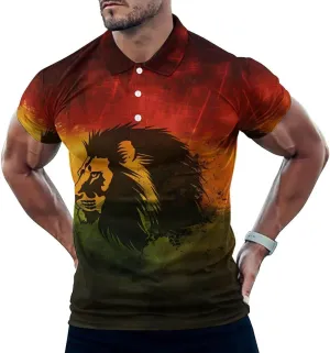 Jamaica Rasta Lion Mens Polo Shirts Short Sleeve Golf T-Shirt Casual Summer Tee Classic Top