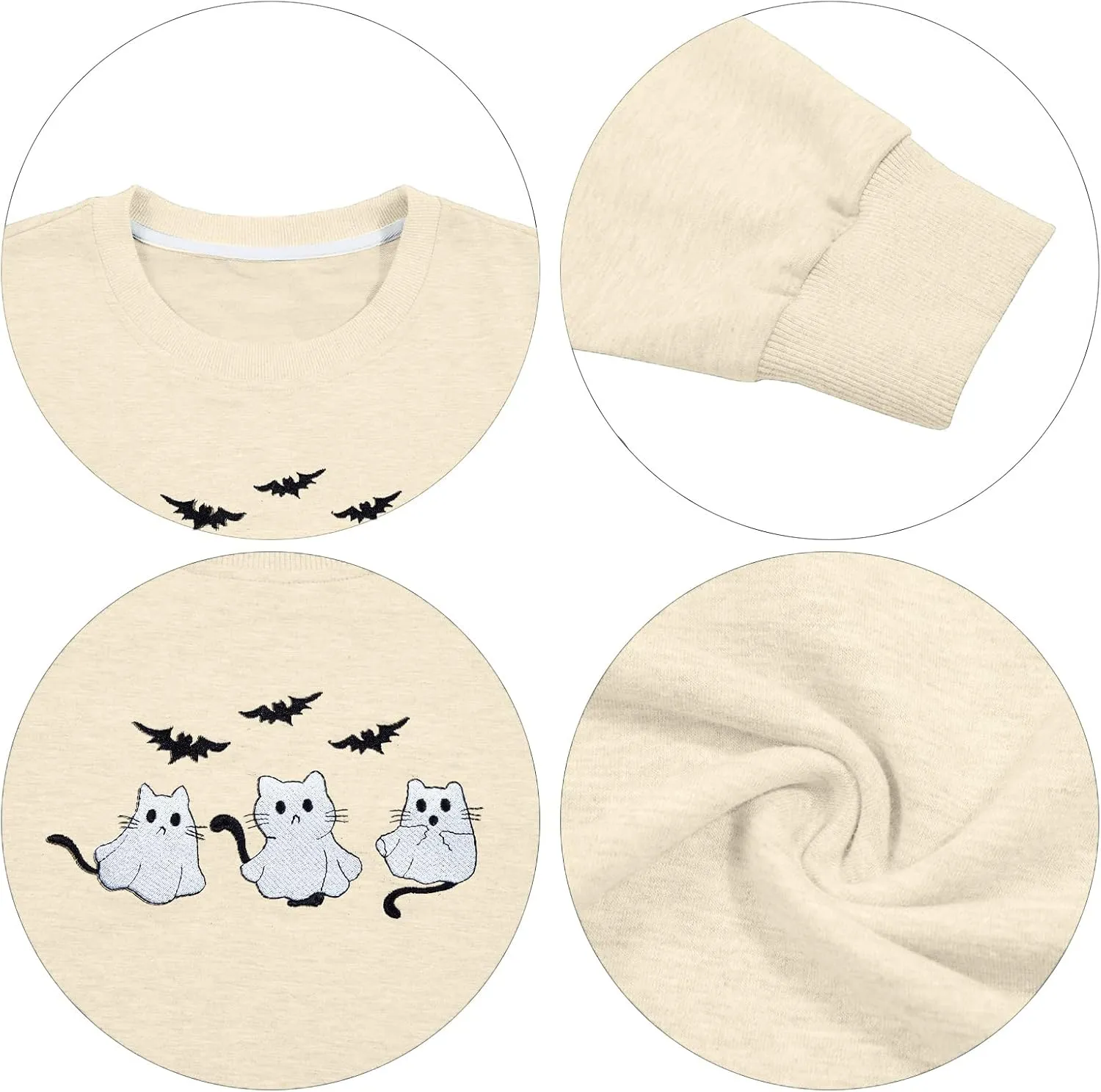 JINTING Women Halloween Funny Cat Sweatshirt Ghost Graphic Long Sleeve Shirts Spooky Season Fall Pullover Tops