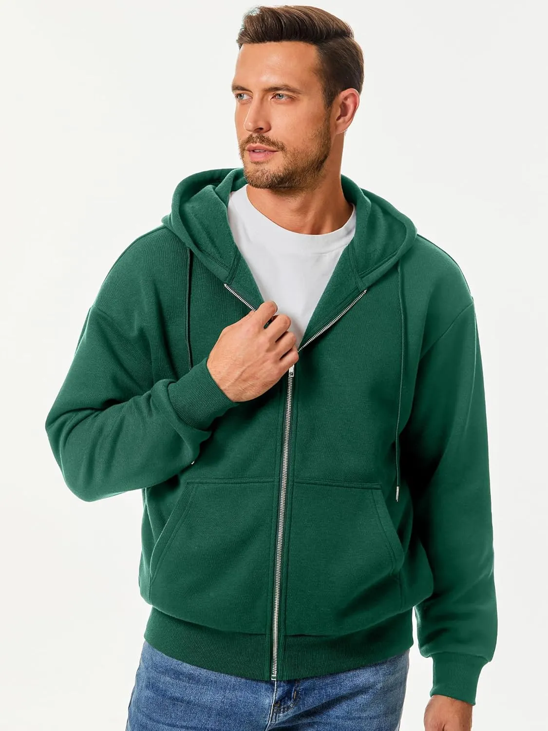 JMIERR Mens Full Zip Casual Cotton Hooded Fleece Drawstring Hoodies Pullover Sweatshirts Casual Long Sleeve Shirts