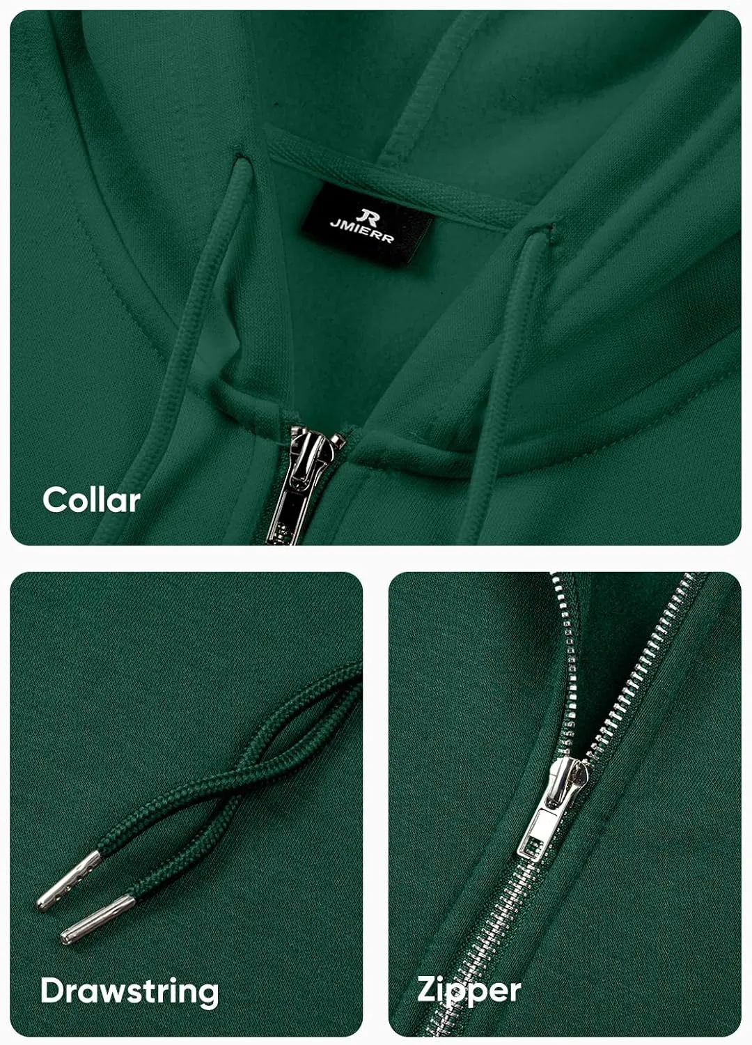 JMIERR Mens Full Zip Casual Cotton Hooded Fleece Drawstring Hoodies Pullover Sweatshirts Casual Long Sleeve Shirts