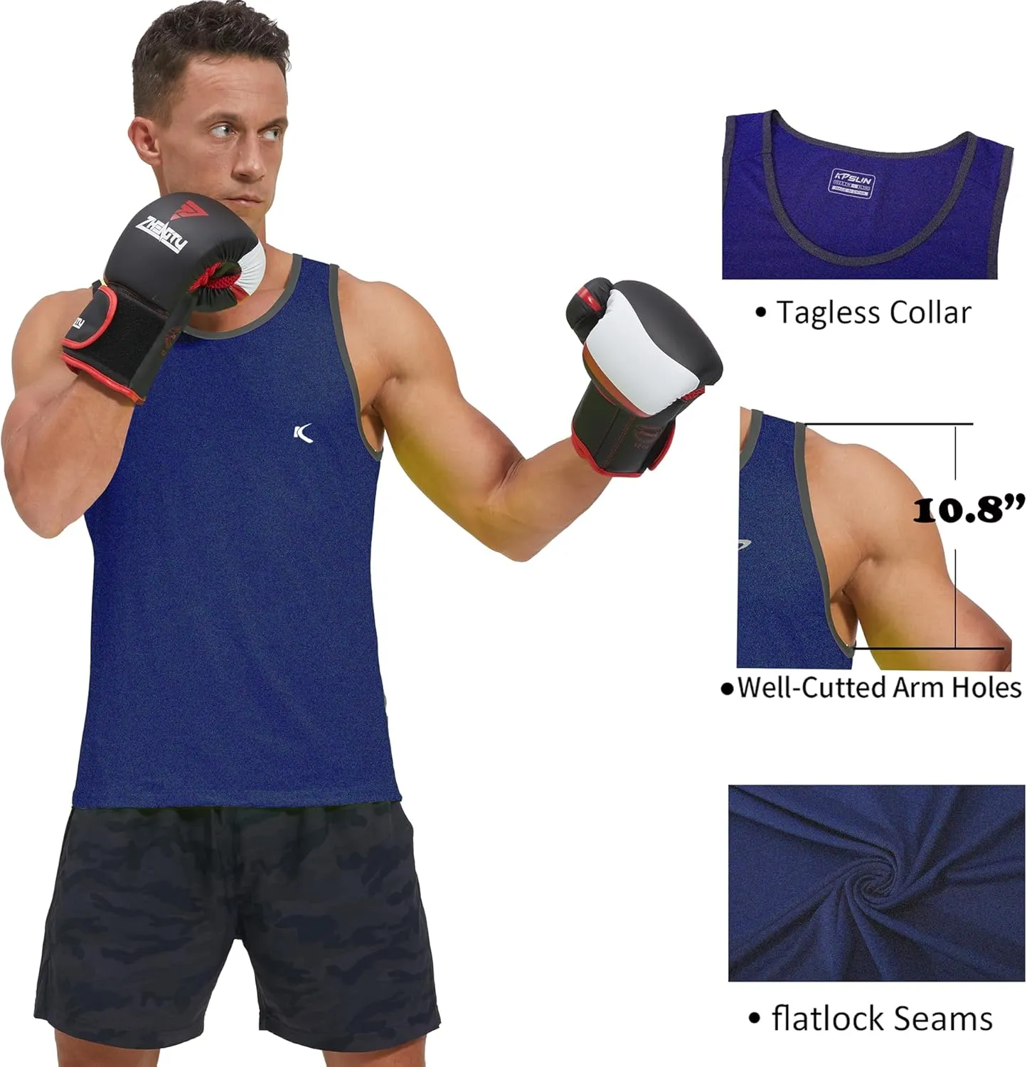 KPSUN Men's Quick Dry Sports Tank Tops Athletic Gym Bodybuilding Fitness Sleeveless Shirts for Beach Running Workout