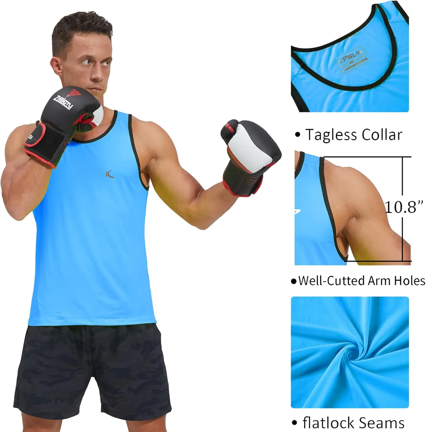 KPSUN Men's Quick Dry Sports Tank Tops Athletic Gym Bodybuilding Fitness Sleeveless Shirts for Beach Running Workout