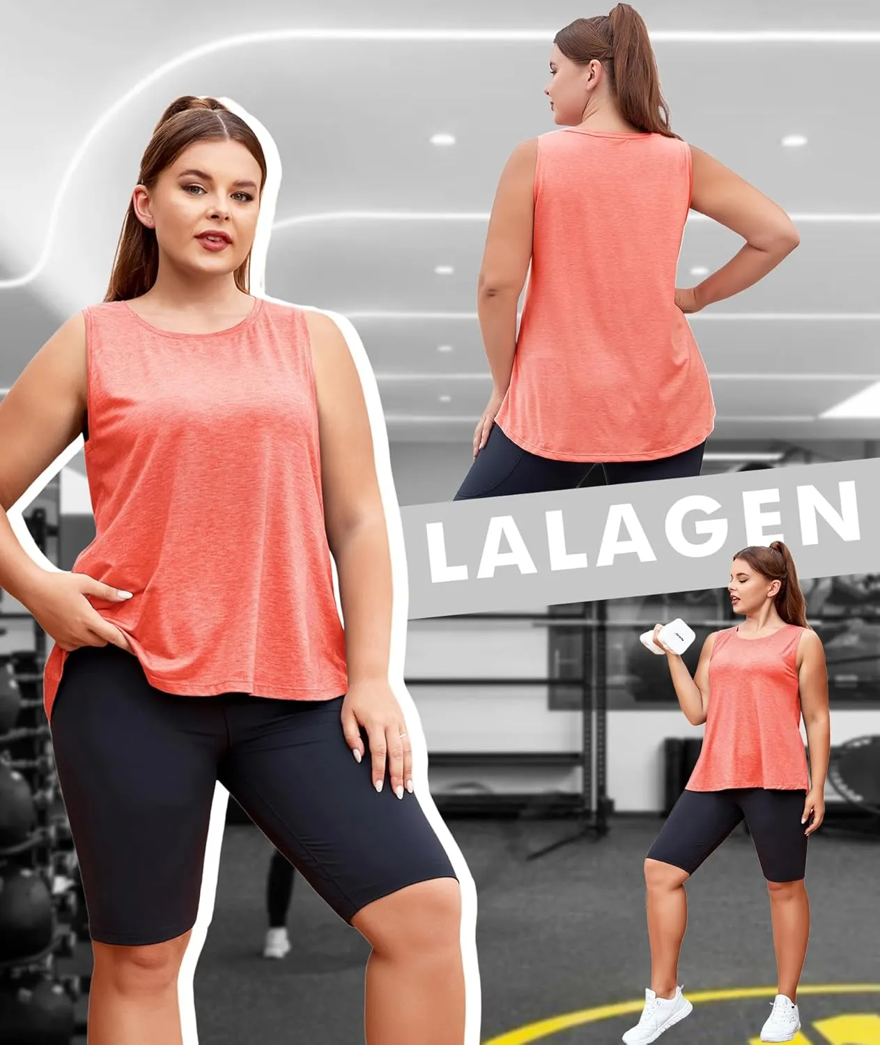 LALAGEN Plus Size Womens Workout Tank Tops Sleeveless Summer Loose Fit Flowy Yoga Athletic Running Shirts