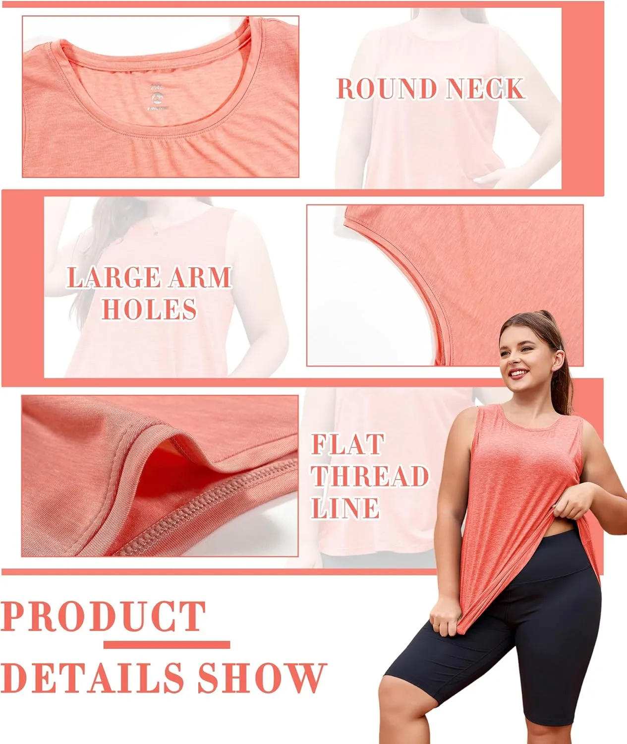 LALAGEN Plus Size Womens Workout Tank Tops Sleeveless Summer Loose Fit Flowy Yoga Athletic Running Shirts