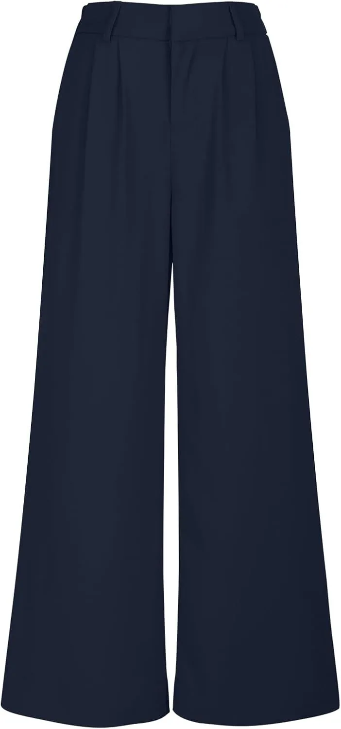 Lastesso Pants for Women Solid Straight Wide Leg Trousers with Pcoekts High Waisted Baggy Business Casual Suit Pants