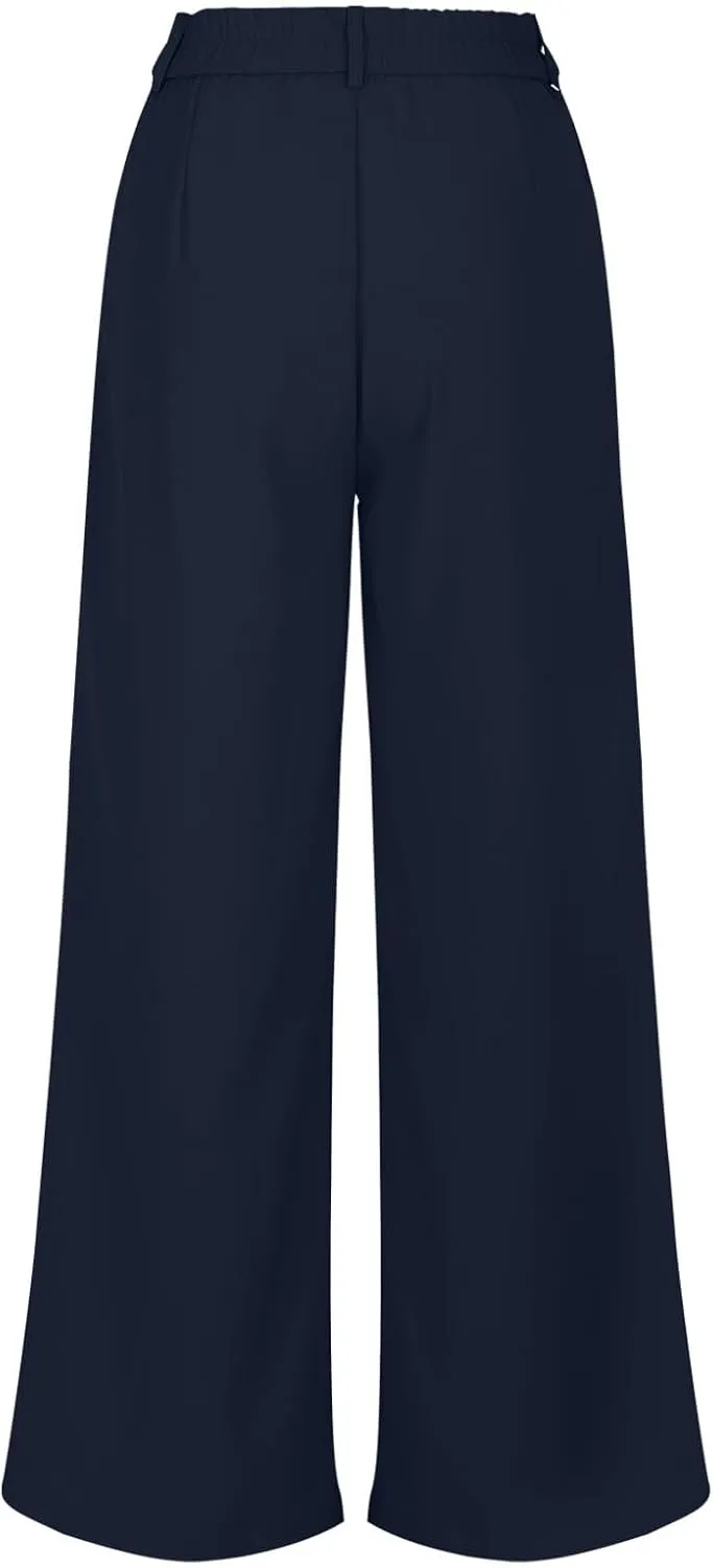 Lastesso Pants for Women Solid Straight Wide Leg Trousers with Pcoekts High Waisted Baggy Business Casual Suit Pants