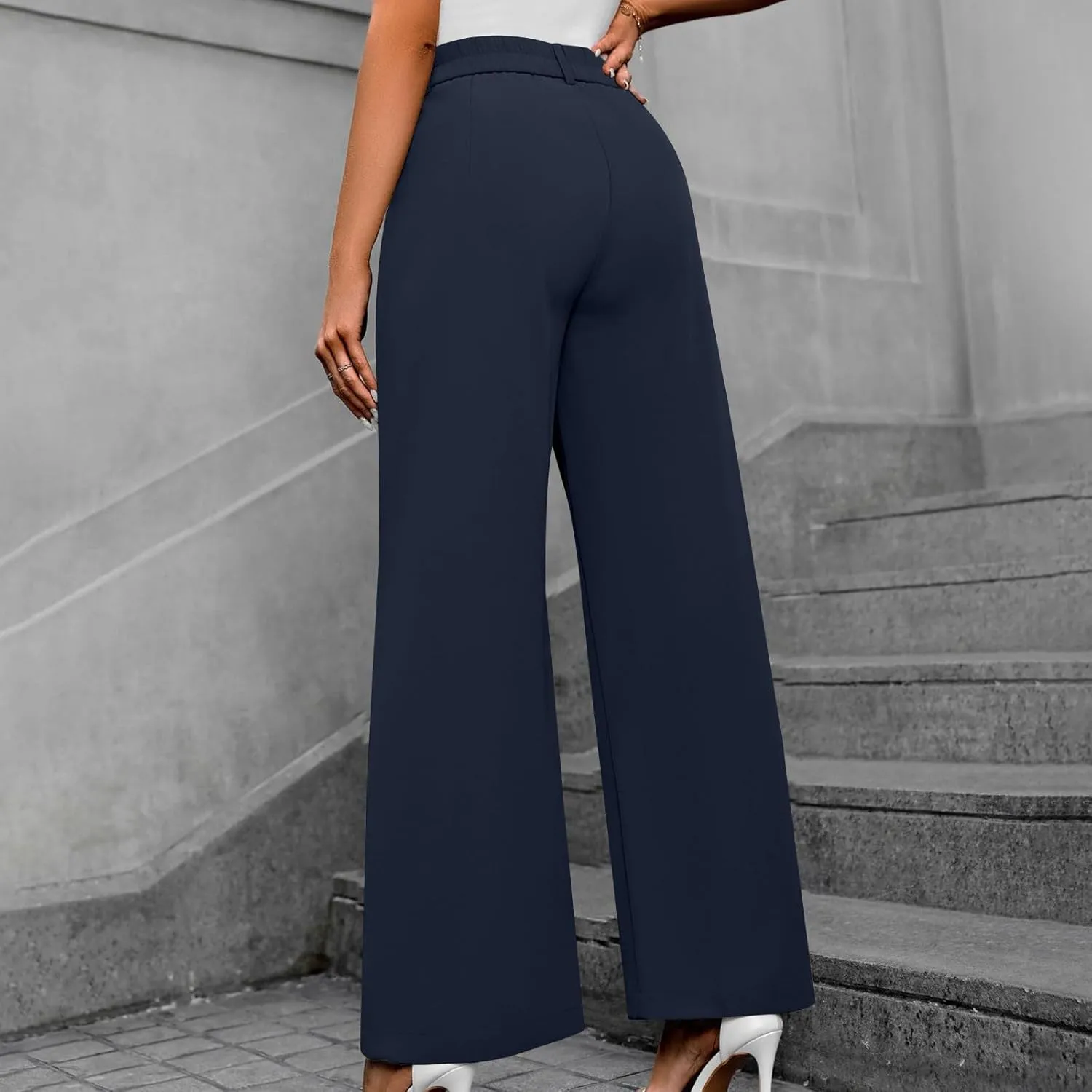 Lastesso Pants for Women Solid Straight Wide Leg Trousers with Pcoekts High Waisted Baggy Business Casual Suit Pants